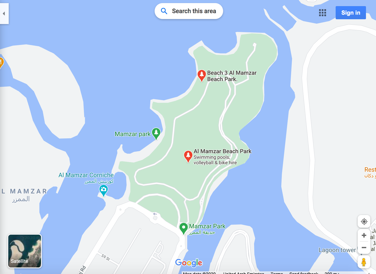 al mamzar beach park map