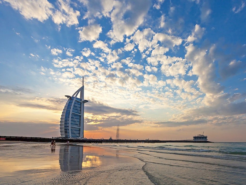 Sunset beach sits near Burj Al Arab